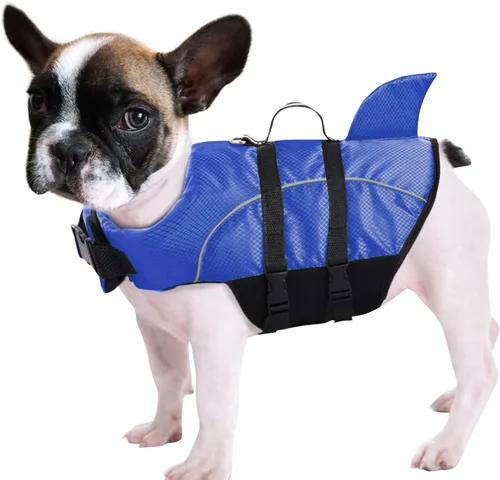 Miniatura 14 de Chaleco salvavidas para perros Ripstop, chaleco salvavidas de tiburón para perros, salvavidas de seguridad con alta flotabilidad y asa de elevación