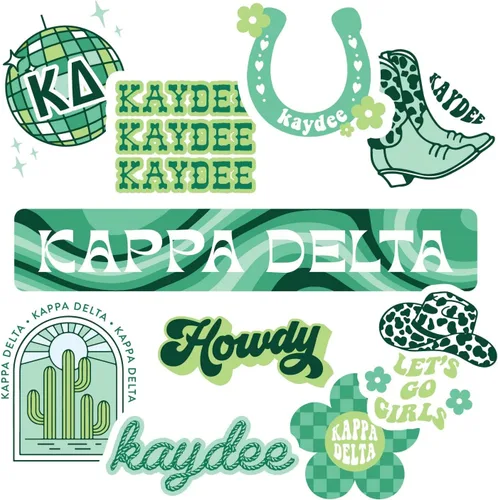 Kappa Delta - Hoja de calcomanías de vinilo de diseño occidental con diseños oficiales, adhesivo extraíble, 10 calcomanías por hoja, por Sorority