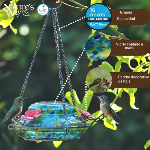Miniatura 5 de Nature's Way Bird Products GHF7 alimentador de colibrí iluminado soplado a mano