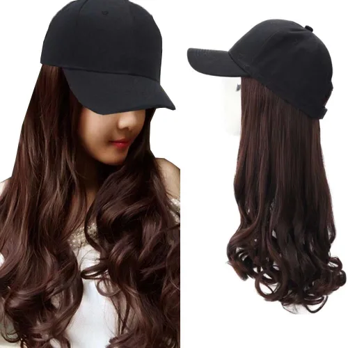 Miniatura 18 de Extensiones de cabello sintético Bobo corto con gorra de béisbol negra de 9 pulgadas, peluca con gorro de cabello negro y marrón para mujer, peluca