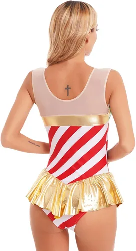 Miniatura 2 de Miutii Leotardo de gimnasia de bastón de caramelo para mujer, vestido de baile de Navidad, disfraz a rayas
