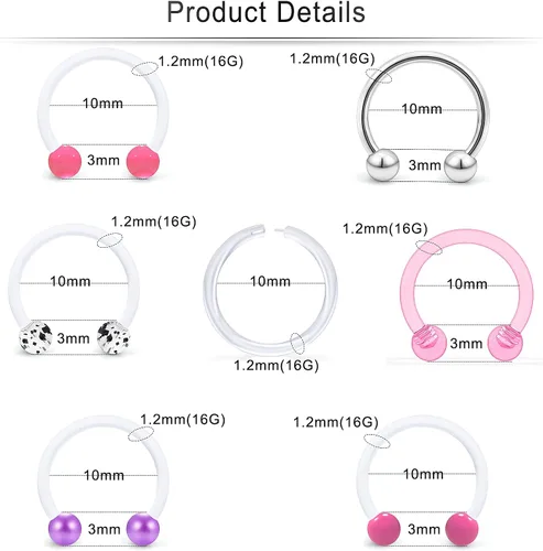 Miniatura 5 de Cisyozi Anillos de tabique de plástico transparente 16G, joyería para cirugía, herraduras, tabique flexible, nariz, ceja, labio, cartílago, hélix