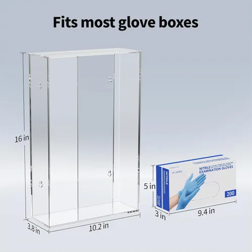 Miniatura 4 de HIIMIEI Dispensador de guantes acrílicos para montaje en pared, soporte flotante de plástico transparente para guantes triples de 16.1 x 10.2 x 3.8