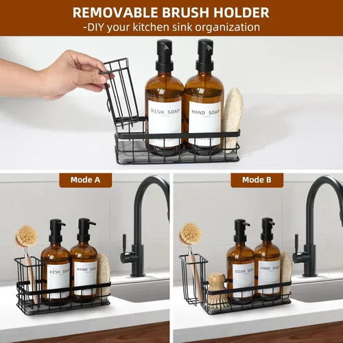 Miniatura 5 de Dispensador de jabón para platos para cocina, dispensadores de jabón de manos y platos ámbar de 16.9 onzas líquidas, juego de dispensador de jabón