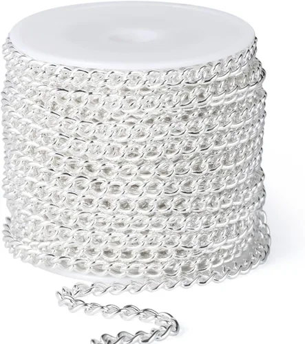 Miniatura 25 de [66 pies/20M] Cadena de bordillo de acero inoxidable chapada en oro de 18 quilates, 2mm, acero inoxidable 304, eslabones trenzados planos, cadenas