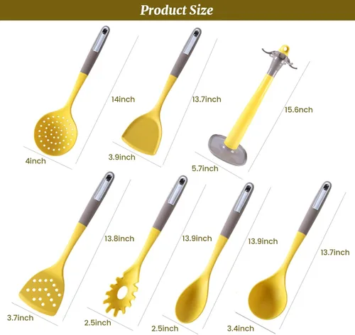 Miniatura 7 de Juego de utensilios de cocina para cocina, juego de utensilios de silicona de 7 piezas con soporte de almacenamiento giratorio, utensilios