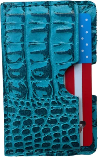 Miniatura 10 de Tarjetero de cuero real para tarjetas de crédito, hecho a mano, 100% piel de vaca auténtica, diseño de reptil en relieve, cocodrilo de lagarto