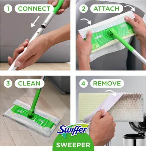 Miniatura 13 de Swiffer Sweeper 2-en-1, limpiador de piso de superficie múltiple seco y húmedo, barrido y mopping kit de inicio. Incluye 1 mop + 19 recargas