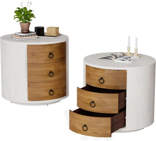 Miniatura 13 de COSIEST Mesita de noche vintage de 2 piezas, mesa de noche MDF de 2 niveles, mesa auxiliar de madera con cajón de almacenamiento y estante abierto