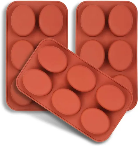 homEdge Molde de silicona ovalado de 6 cavidades, 3 paquetes de moldes ovalados para hacer jabón hecho a mano, chocolate, velas de jabón y marrón