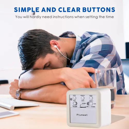 Miniatura 6 de Plumeet Reloj despertador digital de viaje fácil de configurar, función de repetición, luz nocturna suave, pantalla grande de hora y mes y fecha