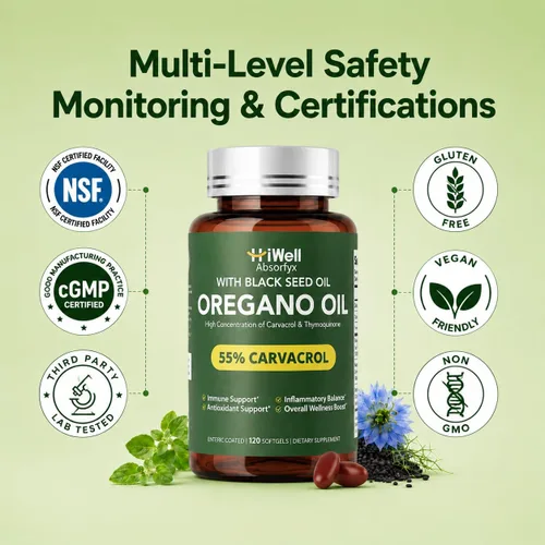 Miniatura 3 de HiWell Absorfyx Aceite de orégano con aceite de semilla negra y vitamina D3: 55% de Carvacrol, equivalente a 30,000 mg de hoja de orégano, cápsulas