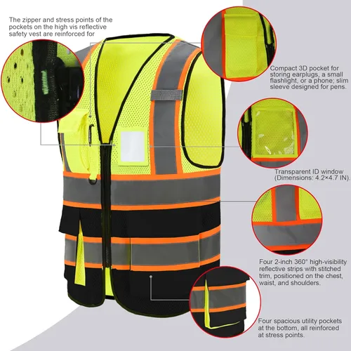 Miniatura 2 de A-SAFETY Chaleco de malla de alta visibilidad, chaleco ligero reflectante de construcción con bolsillos, chaleco de seguridad para hombres y mujeres