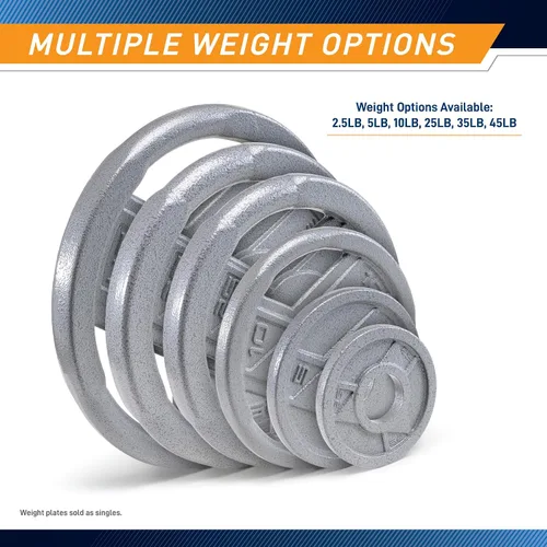 Miniatura 7 de Marcy Classic 2" Cast Iron Olympic Grip Plates for Strength Training and Weightlifting