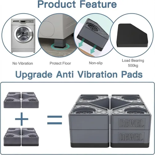 Miniatura 3 de Almohadillas antivibración para lavadora. Pedestales para lavadora y secadora con capacidad de peso de 1100 libras, almohadillas de pie de lavadora