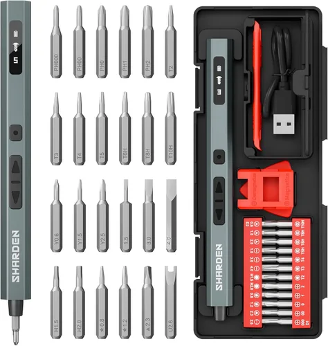 Miniatura 11 de SHARDEN Mini destornillador eléctrico, kit de destornillador eléctrico pequeño 29 en 1 con 24 puntas magnéticas, herramienta de reparación