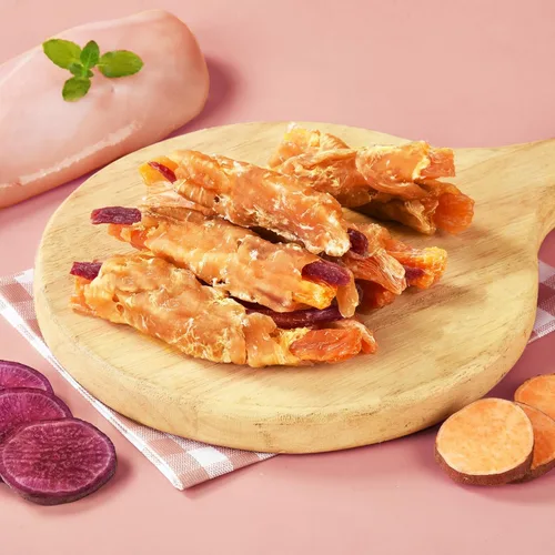 Miniatura 2 de Golosinas para perros Pawmate envueltos dobles de papa dulce y pollo, cecina de pollo saludable para perros de alto contenido de proteínas y bajo