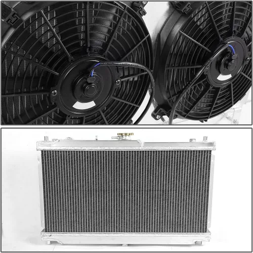 Miniatura 2 de DNA Motoring RA+FS-MM98-2 Radiador de doble núcleo de 2 filas con cubierta de ventilador para Mazda Miata MX-5 98-05, metálico