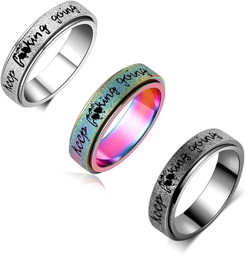 Miniatura 16 de Fidget Ring Women for Anxiety Rings:Personalized Inspirational Mantra Stainless Steel Silver Black Rainbow Rose Gold Spinning Ring for Men Women