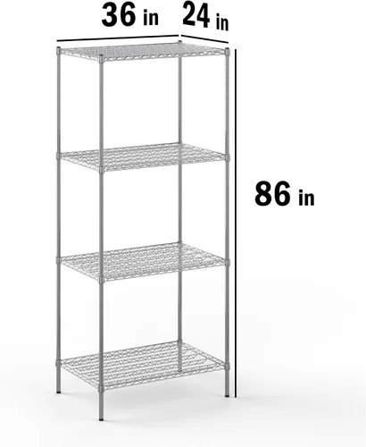 Miniatura 8 de Kit de estantería de alambre cromado de 4 niveles de 24 pulgadas de profundidad x 36 pulgadas de ancho x 86 pulgadas de alto Unidad de estante