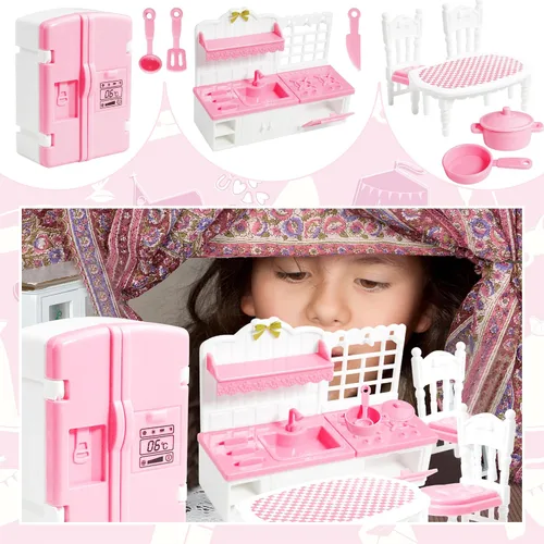 Miniatura 6 de Juego de 10 piezas de mini cocina para casa de muñecas, juego de cocina en miniatura, mini cocina para niños, casa de muñecas, muebles y accesorios