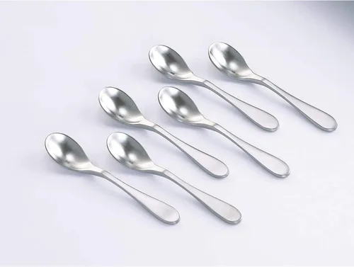 Miniatura 3 de Knork Cuchara Demitasse de acero inoxidable (juego de 6), plata brillante brillante, pequeñas cucharas especiales para café