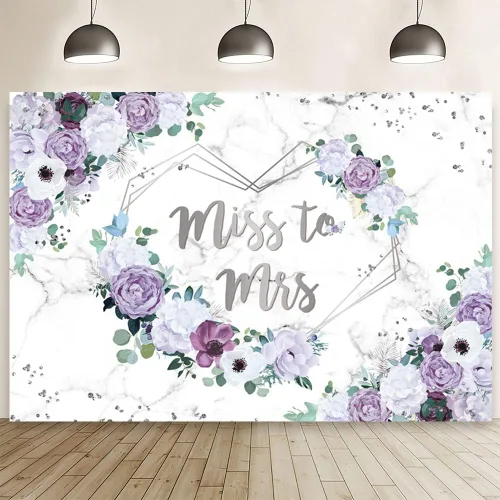 Miniatura 9 de AIBIIN Telón de fondo floral de Miss to Mrs de 7 x 5 pies para despedida de soltera, flores azules y blancas, fondo de fotografía, corazones
