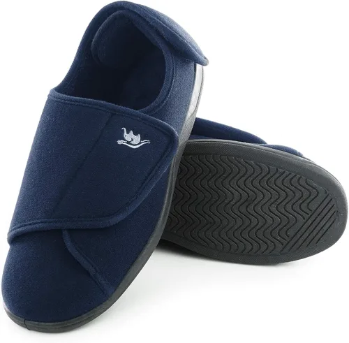 Miniatura 2 de Pantuflas para diabéticos de espuma viscoelástica 80-D para hombre con cierres ajustables, ancho extra ancho, cómodo, cálido, forro polar, artritis
