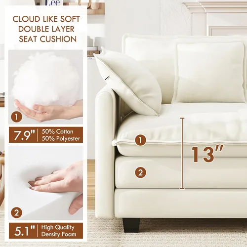 Miniatura 3 de WorthFurni Sofá de nube en forma de L de 77 pulgadas, sofá modular con otomana, cómodo sofá biplaza de felpilla con almohada para sala de estar