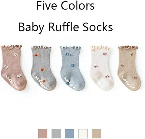 Miniatura 2 de FYLuoke Calcetines de encaje con volantes para bebé, calcetines de uniforme para niñas, calcetines casuales de algodón, lindos con volantes