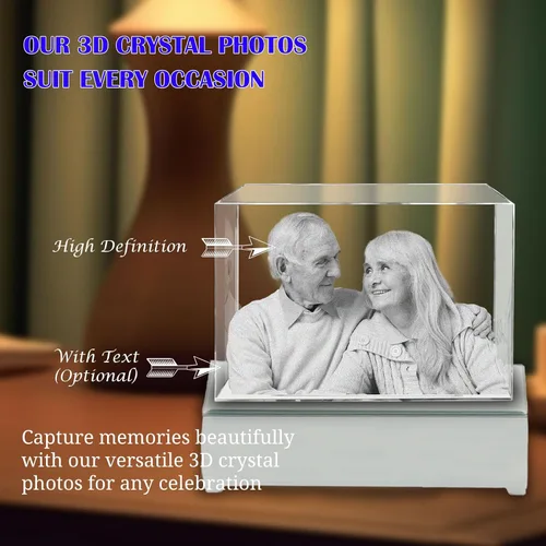 Miniatura 3 de Foto de cristal 3D personalizada, marco de fotos de vidrio grabado con láser, gran aniversario, cumpleaños, Navidad, regalos conmemorativos
