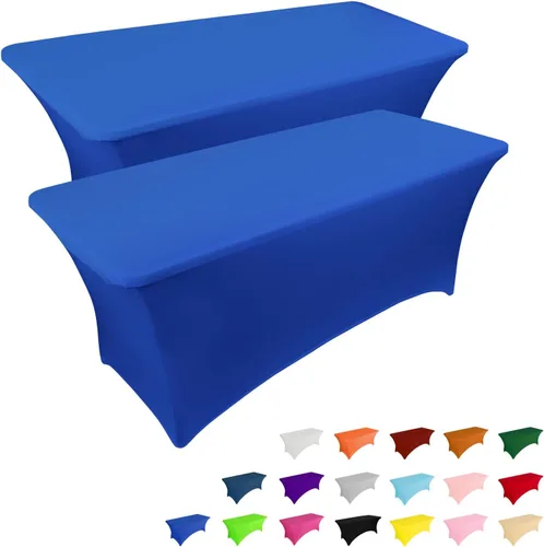 Miniatura 33 de IVAPUPU Paquete de 2 Manteles de Mesa de 6 Pies para Mesa Rectangular Ajustados para Eventos Elásticos Azul Niebla Cubiertas de Mesa Lavables Azul