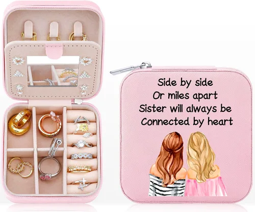 Regalos para hermanas de hermana, pequeño joyero de viaje, organizador de joyas, caja de joyería, regalos inspiradores para hermanas, amigas, niñas