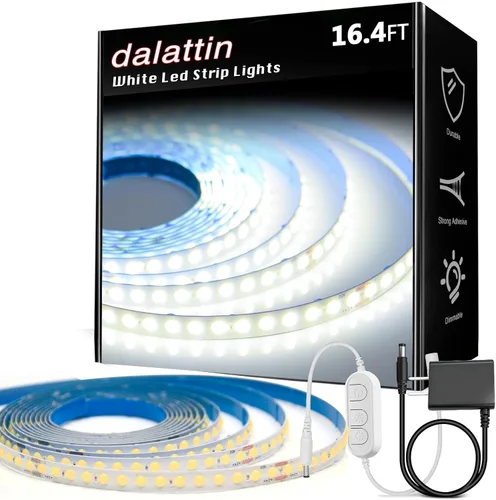 Miniatura 13 de dalattin Tira de luces LED blancas, tira de luz LED regulable de 40 pies, 6500 K, luz blanca brillante de 24 V, 720 LED 2835 cinta de luces