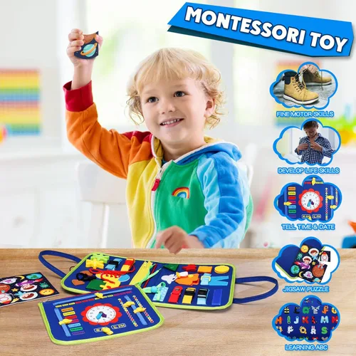 Miniatura 4 de Guolely Busy Board Montessori - Juguete para niños de 3 a 6 años, tablero sensorial de desarrollo de actividades educativas para habilidades motoras