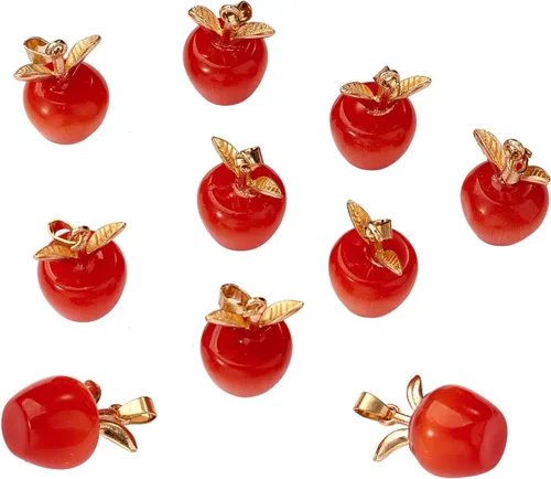 Miniatura 11 de 10 dijes de piedra preciosa de manzana, cristal de cuarzo curativo, colgantes de piedra natural, hebilla de oro verde para joyería, collares
