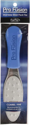 Miniatura 3 de ForPro Pro Fusion - Archivo de pedicura de acero inoxidable, grueso y de doble cara, calidad profesional con mango azul para talones y pies, 8.25
