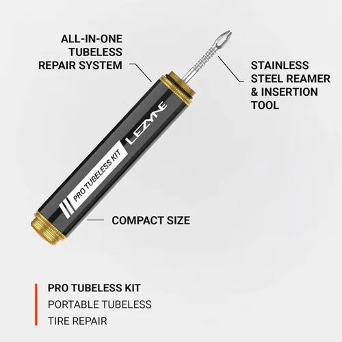Miniatura 4 de LEZYNE Kit Pro Tubeless Sistema portátil de reparación de neumáticos de bicicleta todo en uno con cuerpo de aluminio, tapones para neumáticos