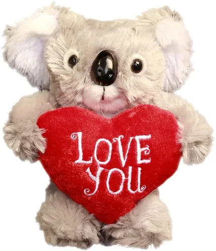 Miniatura 7 de Plushland Animal de peluche con corazón rojo – Love You– Juguete de animales de peluche para niños y adultos – Almohada de corazón bordada – 8