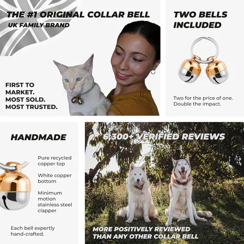 Miniatura 2 de Beau's Bells 2 Campanas Extra Ruidosas para Gatos y Perros Rastreador de Mascotas Salva a las Aves y la Vida Silvestre Cobre de Lujo Hecho a