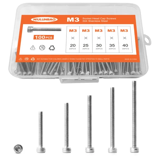 Miniatura 22 de Tornillos de cabeza hexagonal M3 x 0.157 in, 0.236 in, 0.315 in, 0.394 in, 0.472 in, acero inoxidable 304, máquina métrica totalmente roscada