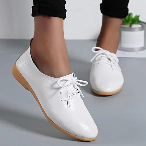 Miniatura 2 de Zapatos deportivos de moda para mujer, zapatos casuales de cuero con cordones, puntera puntiaguda, tacón bajo, mocasines ligeros, cómodos