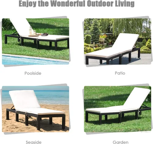 Miniatura 5 de HAPPYGRILL Silla de salón de ratán para patio, silla reclinable ajustable de mimbre con respaldo y cojín