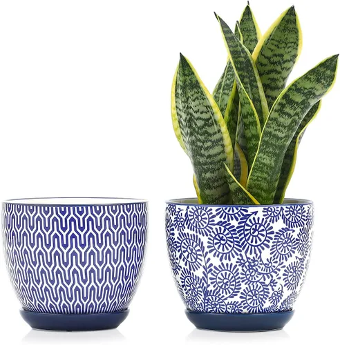 Miniatura 10 de Selamica Macetas de cerámica para suculentas de 2.4 pulgadas, mini macetas para plantas de cactus con agujeros de drenaje y platillos, decoración