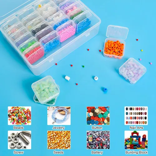 Miniatura 3 de Caja organizadora de cuentas, 28 recipientes pequeños de plástico transparente, 1 caja organizadora grande de manualidades, 1 etiqueta de hoja