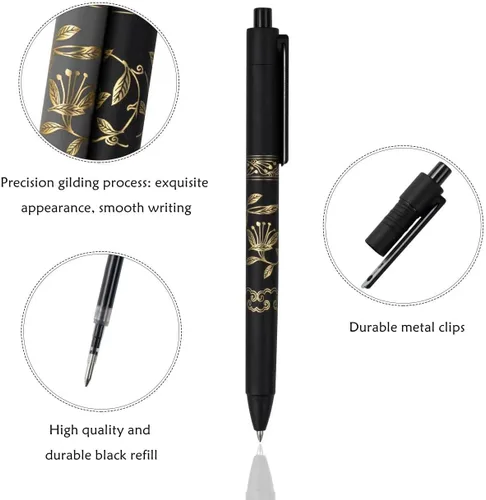 Miniatura 2 de MiSiBao 0,7mm Bolígrafos de gel de tinta negra, recargables y retráctiles, con bola rodante, proceso de cincelado, patrón de escritura suave