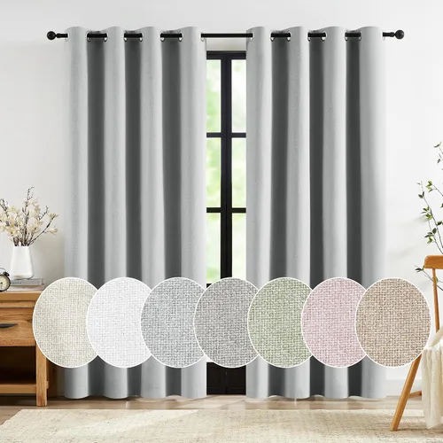 Miniatura 31 de Jubilantex Cortinas opacas plisadas negras de 63 pulgadas, cortinas de lino sintético para dormitorio, sala de estar, casa rural, juego de cortinas