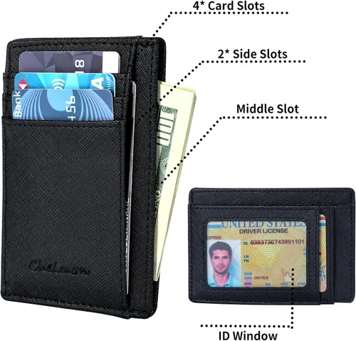Miniatura 44 de Cartera Chelmon Slim RFID - Cartera de bolsillo frontal minimalista para tarjetas de crédito delgadas