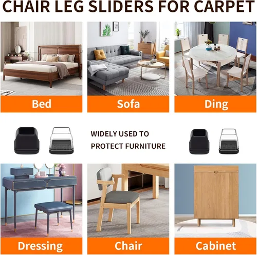 Miniatura 7 de Ezprotekt Deslizadores de patas de silla para alfombra, 24 piezas cuadradas para alfombras, almohadillas de muebles de moqueta, tapas protectoras