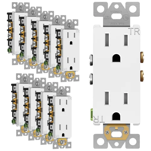 ENERLITES - Toma de corriente decorativa para pared, toma eléctrica de pared estándar resistente a manipulaciones, grado residencial, 3 cables,